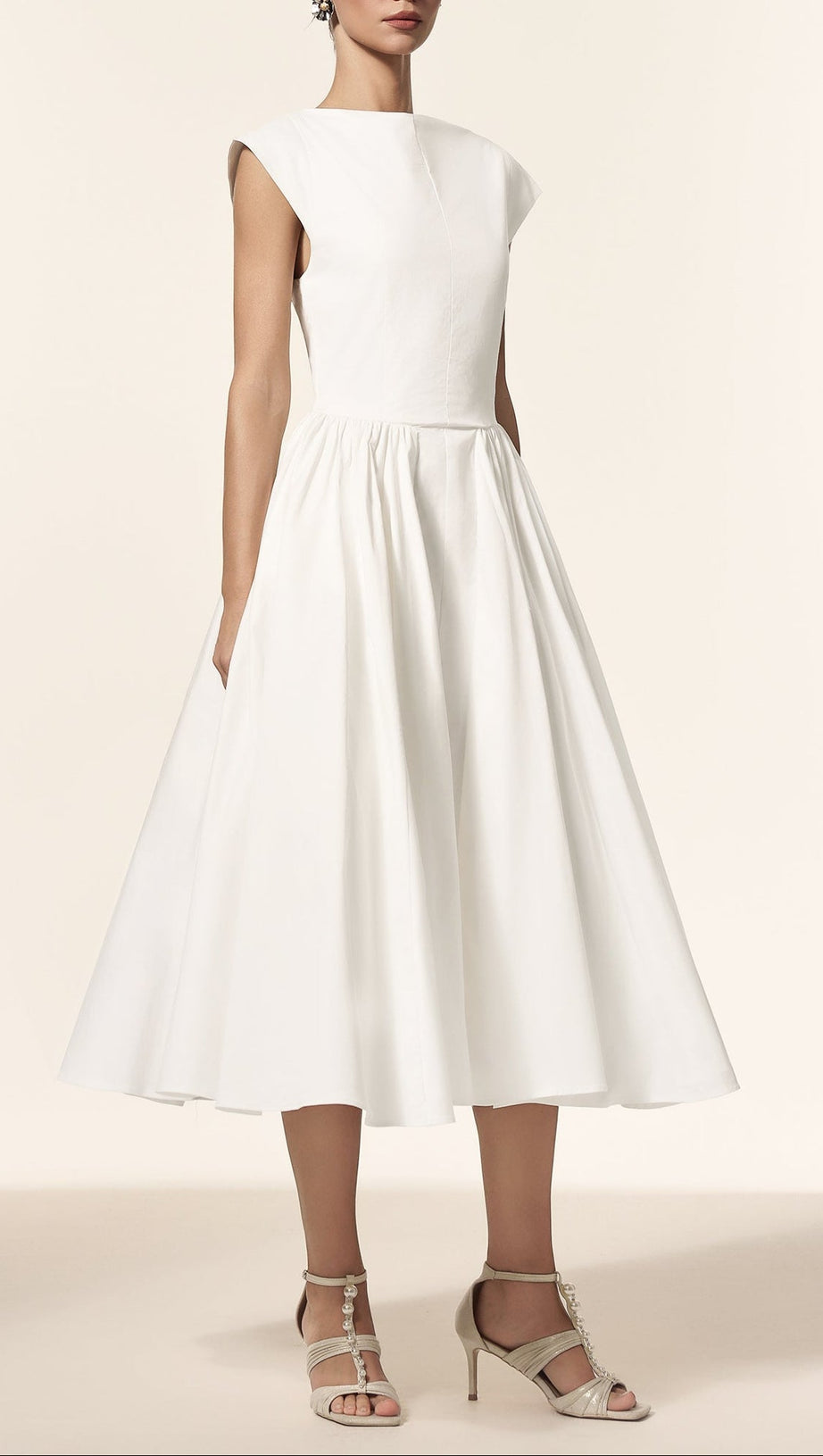 Lillian white Sleeveless Folds Midi Dress