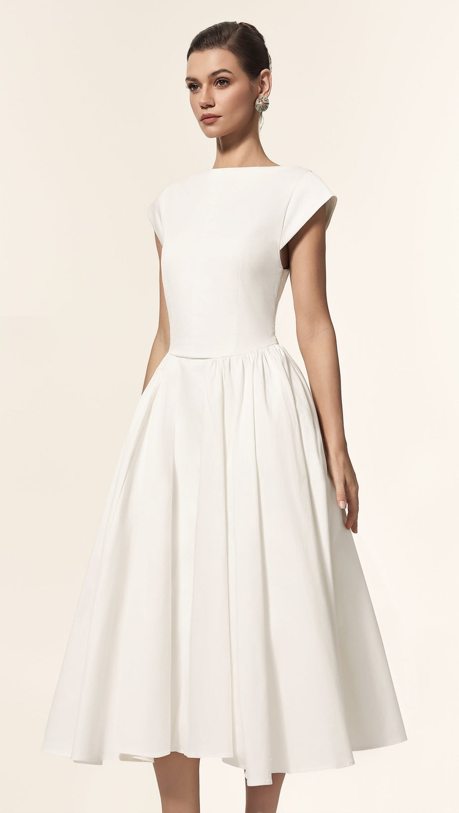 Lillian white Sleeveless Folds Midi Dress