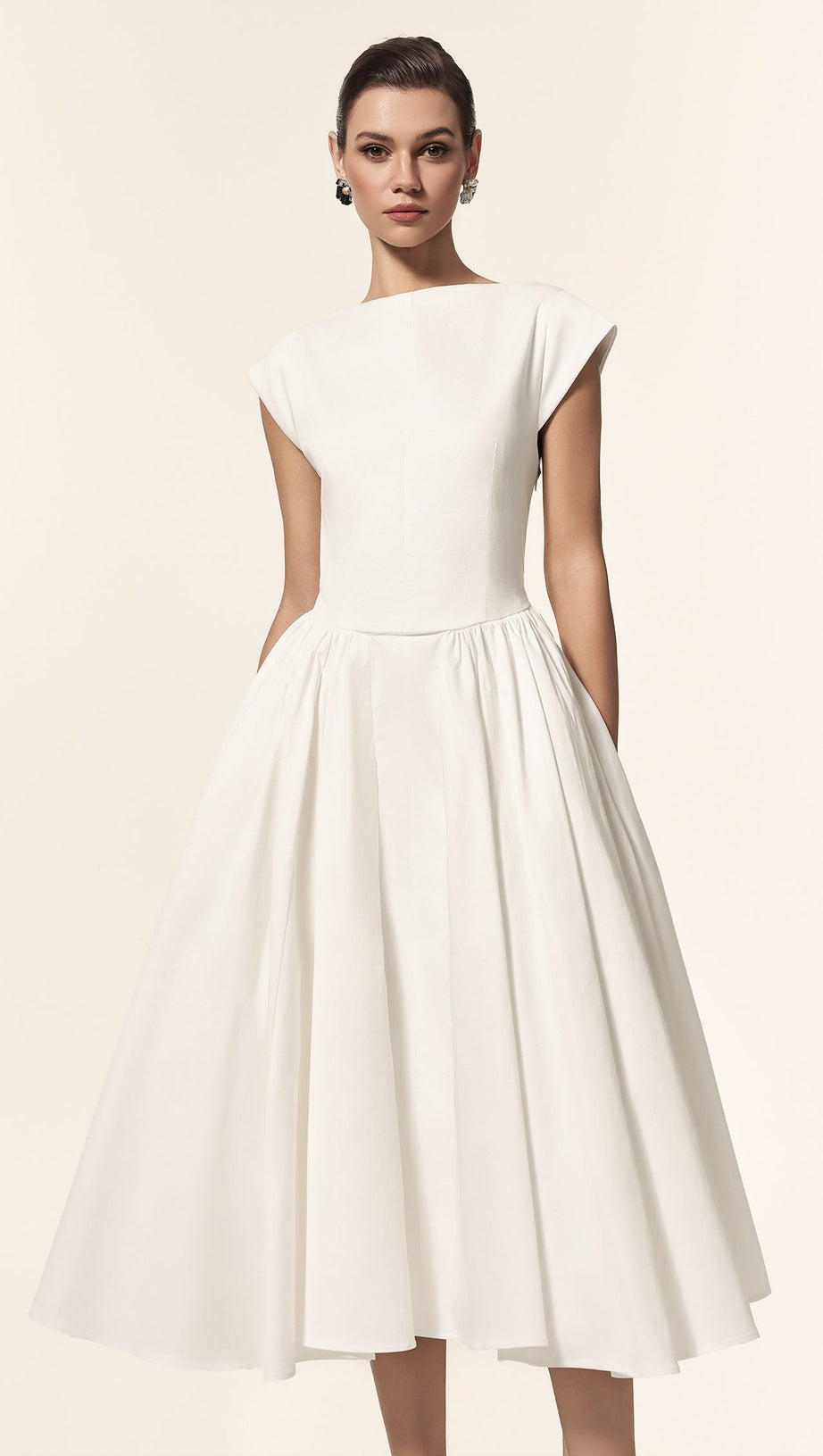 Lillian white Sleeveless Folds Midi Dress
