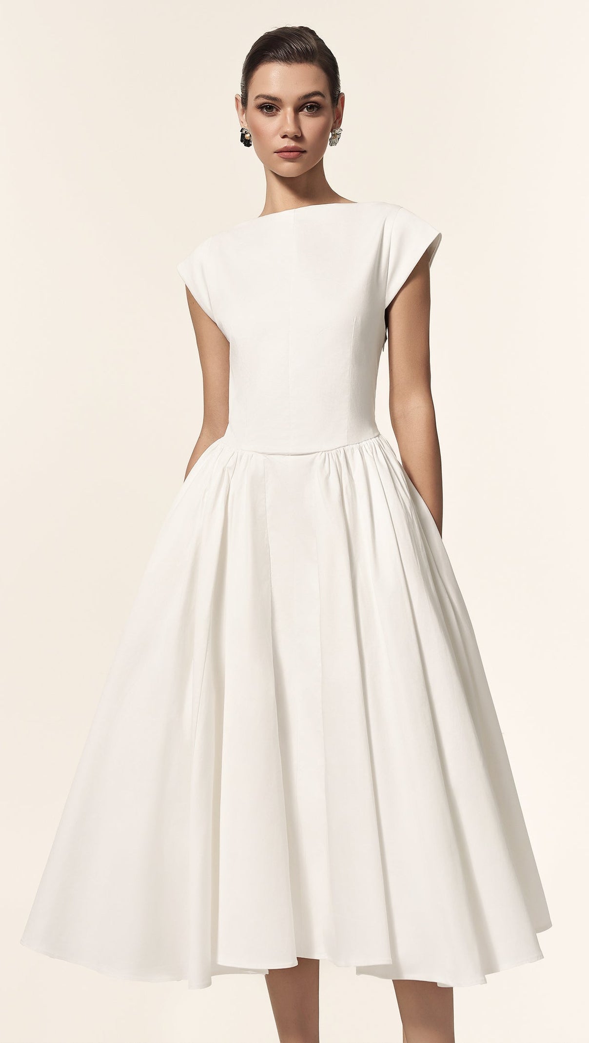 AIIZIE Lillian white Sleeveless Folds Midi Dress - product image