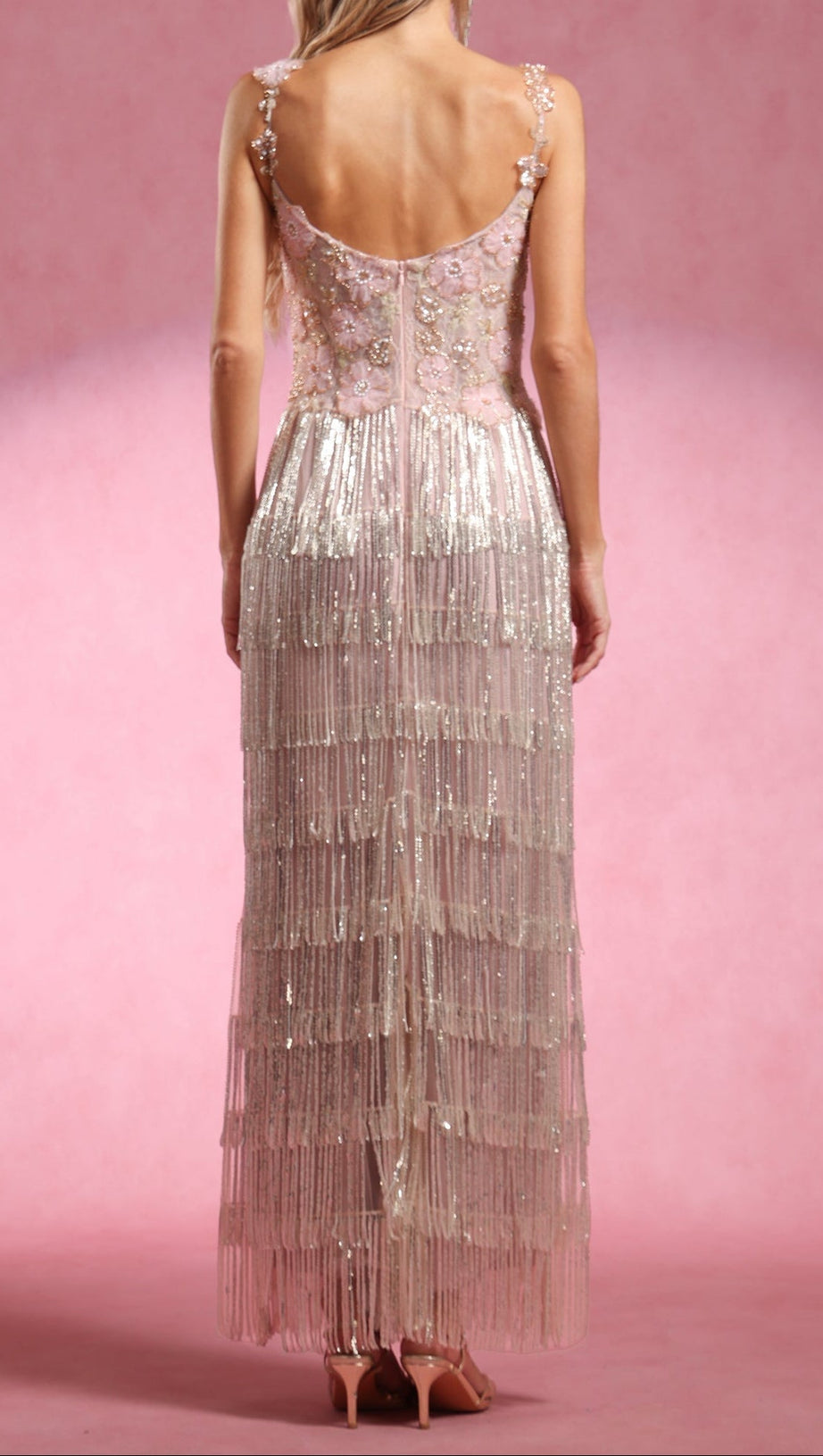 Opala Sleeveless Flowers Diamond Tassels Maxi Dress
