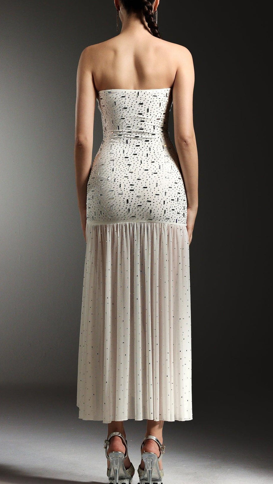 White Sleeveless Diamond Slit Midi Dress
