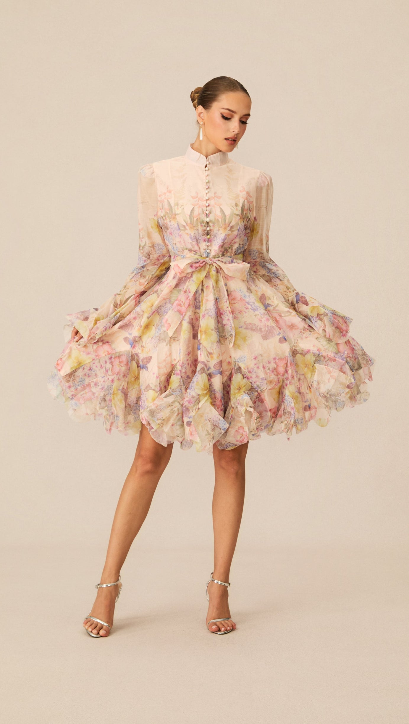 Lana Long Sleeve Chiffon Floral Mini Dress