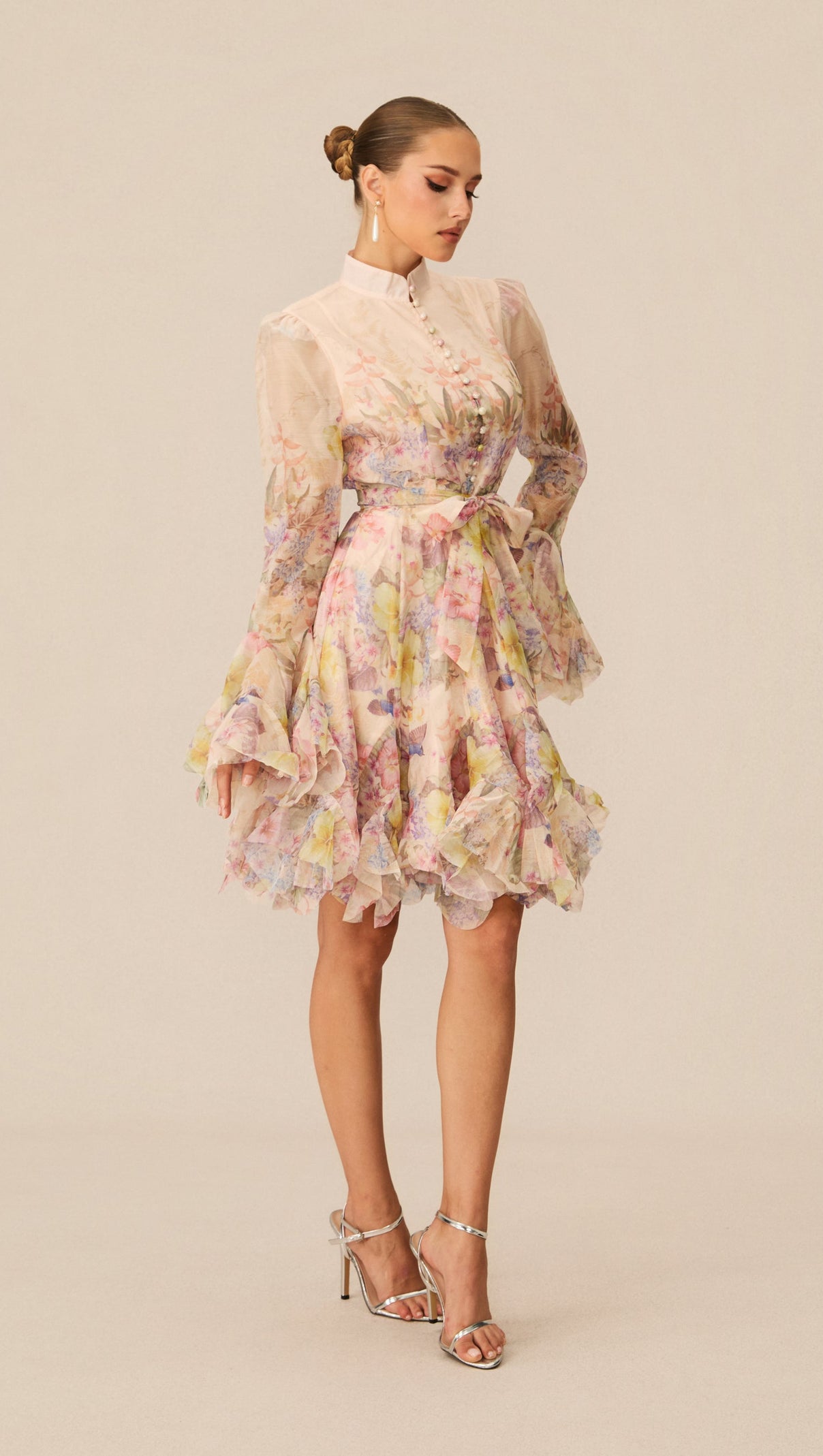 Lana Long Sleeve Chiffon Floral Mini Dress