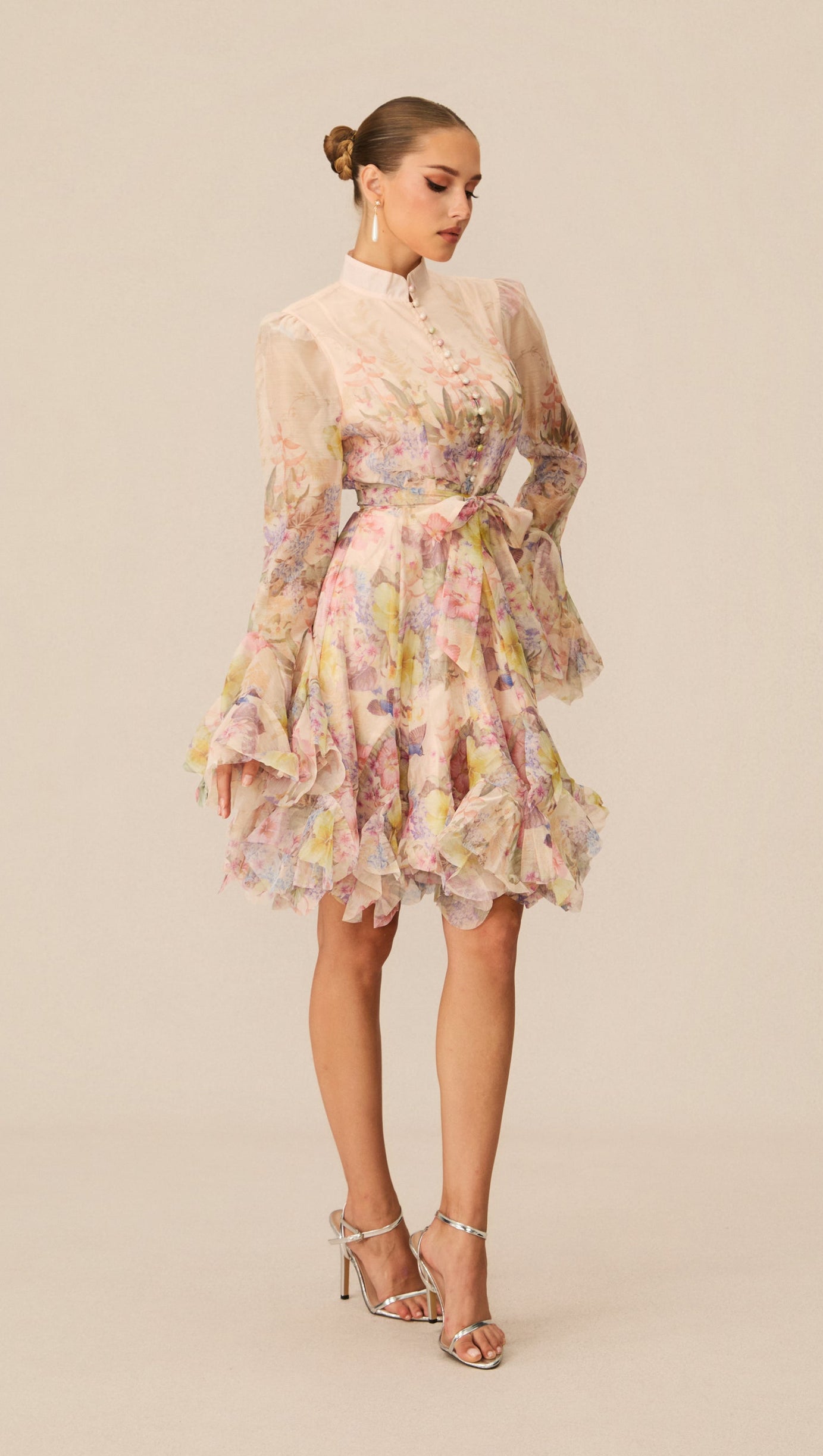 Lana Long Sleeve Chiffon Floral Mini Dress