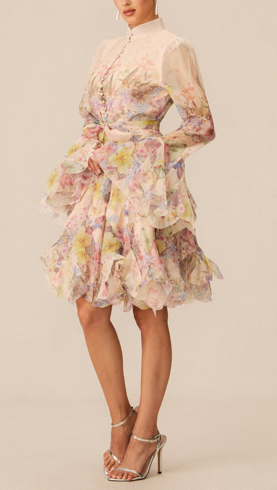 Lana Long Sleeve Chiffon Floral Mini Dress
