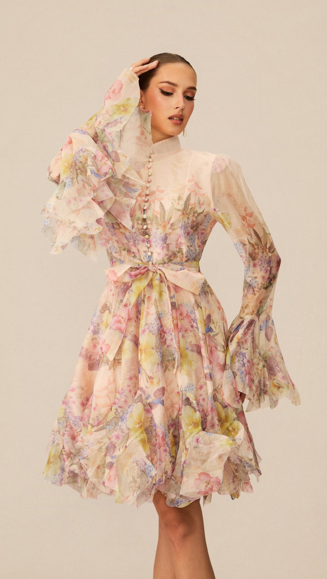 Lana Long Sleeve Chiffon Floral Mini Dress