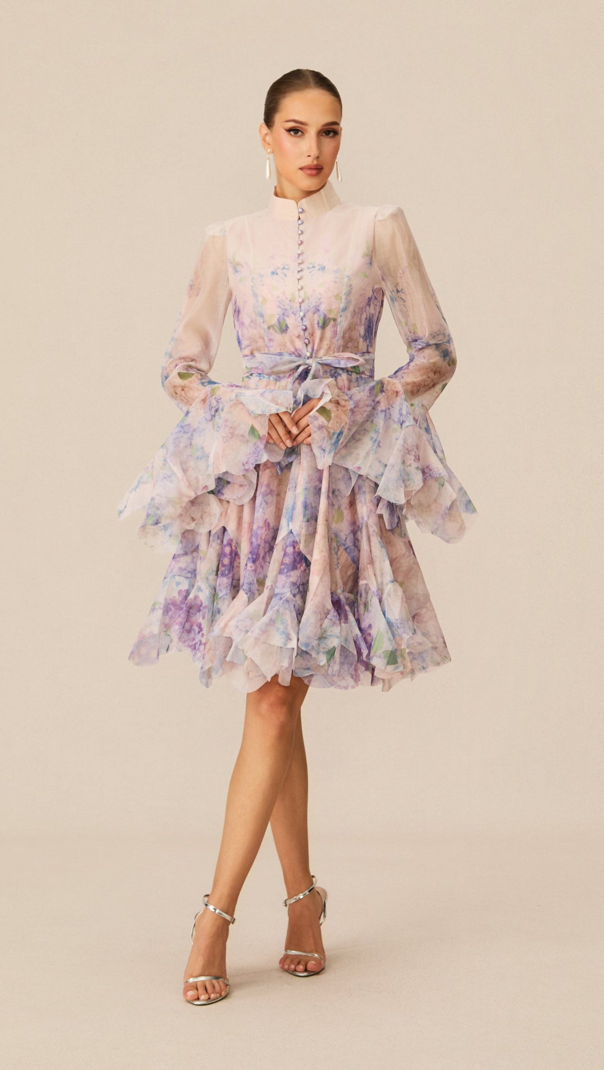 Lana Long Sleeve Chiffon Floral Mini Dress