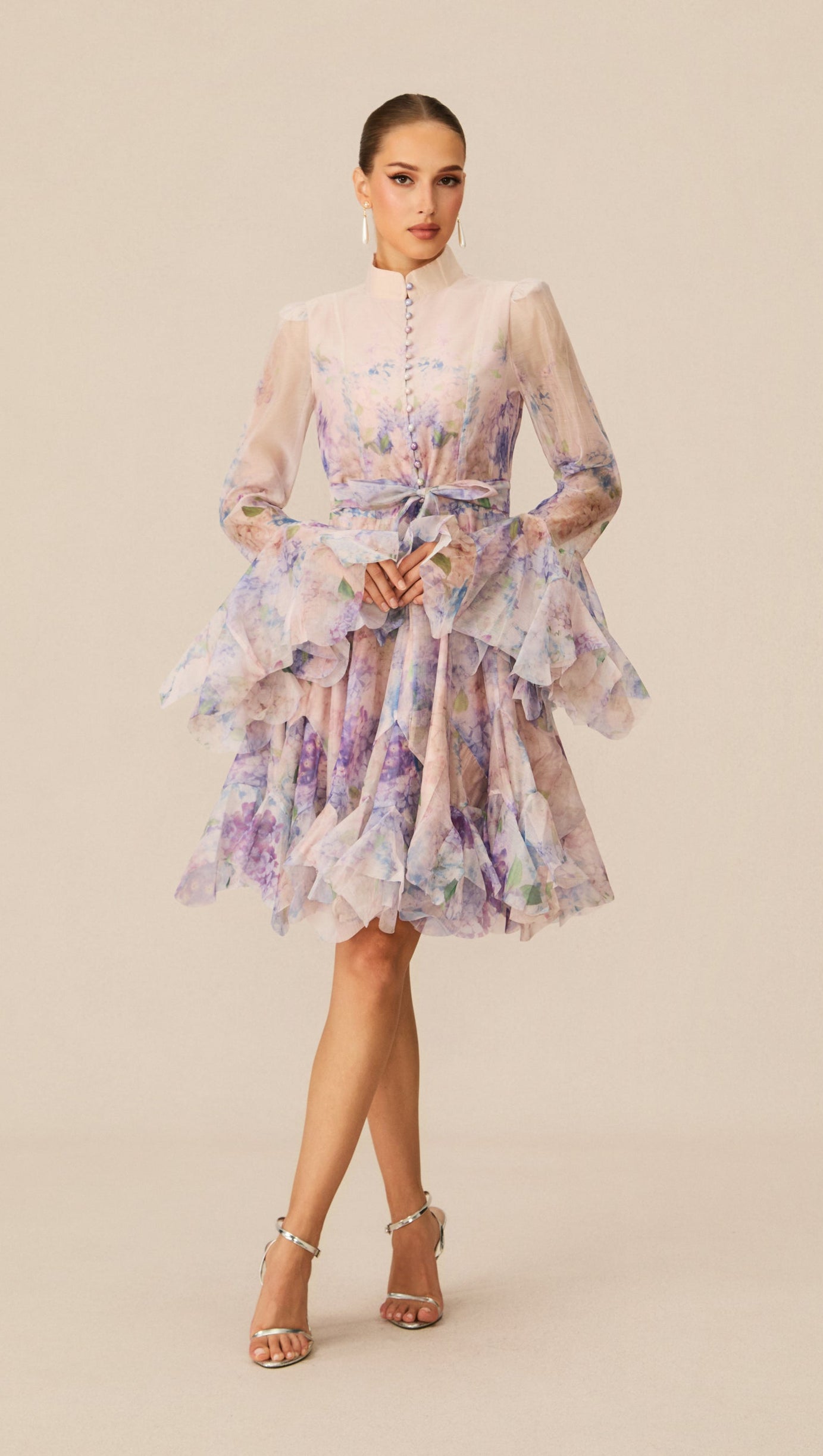 Lana Long Sleeve Chiffon Floral Mini Dress