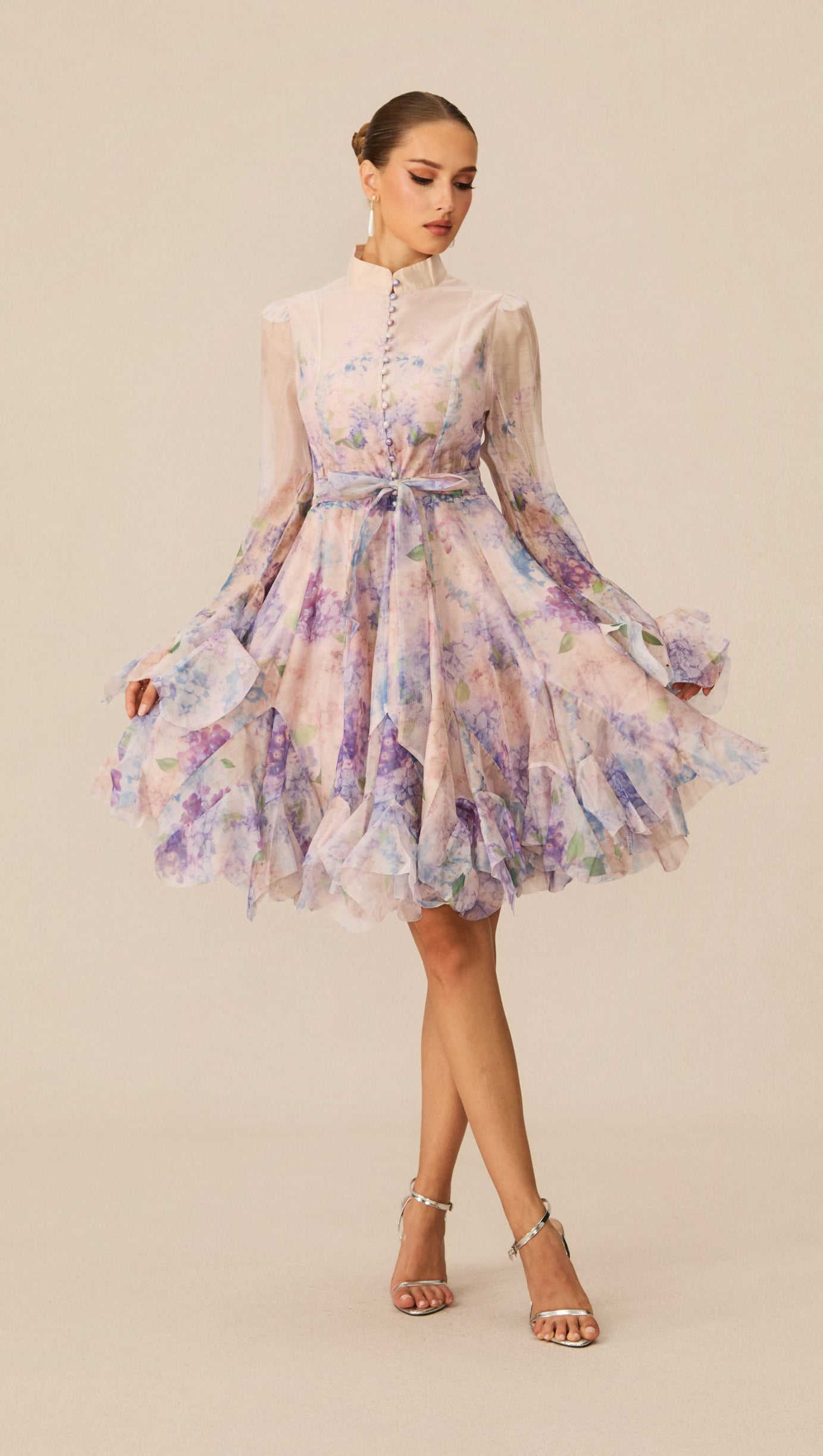 Lana Long Sleeve Chiffon Floral Mini Dress