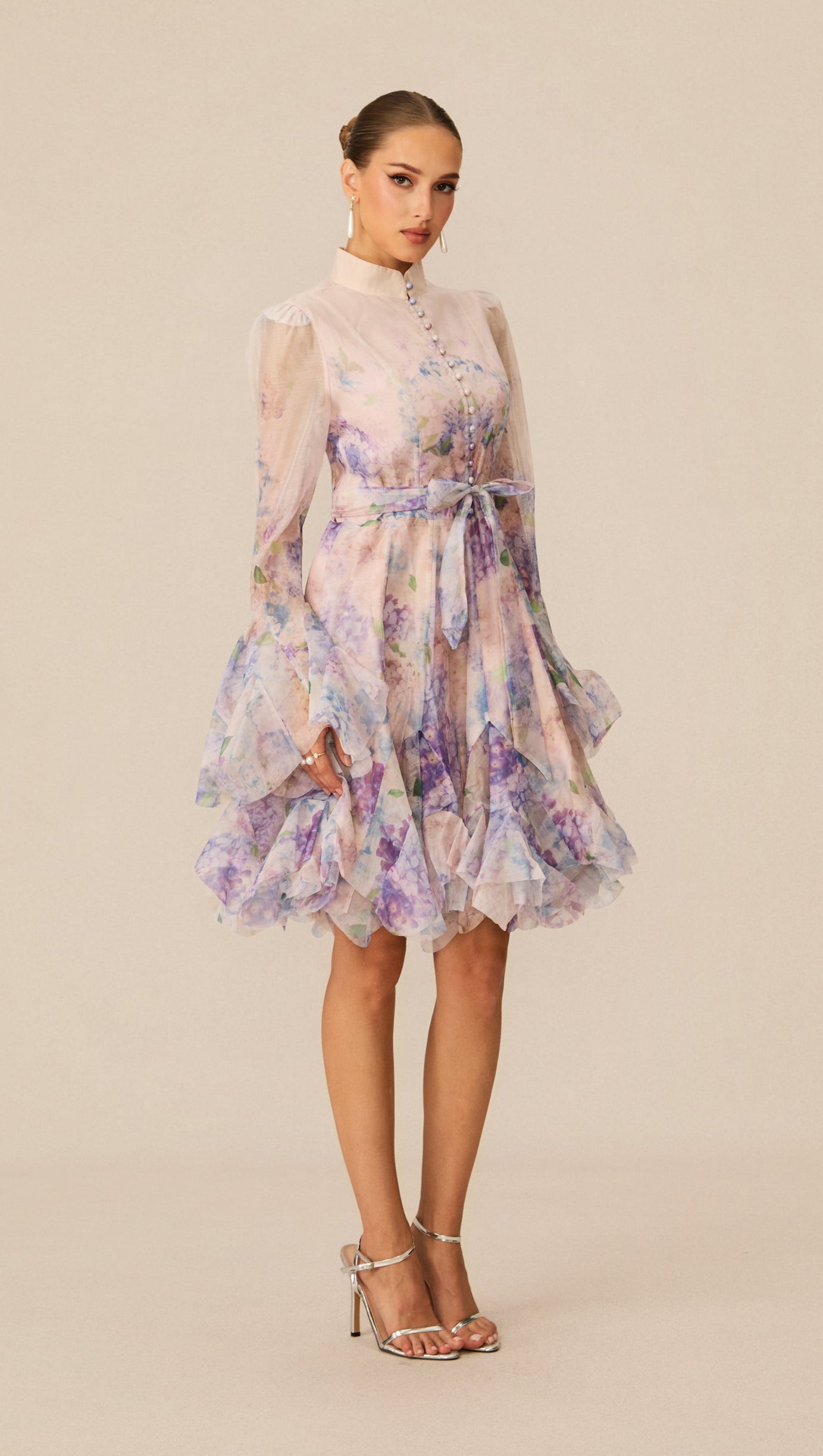 Lana Long Sleeve Chiffon Floral Mini Dress