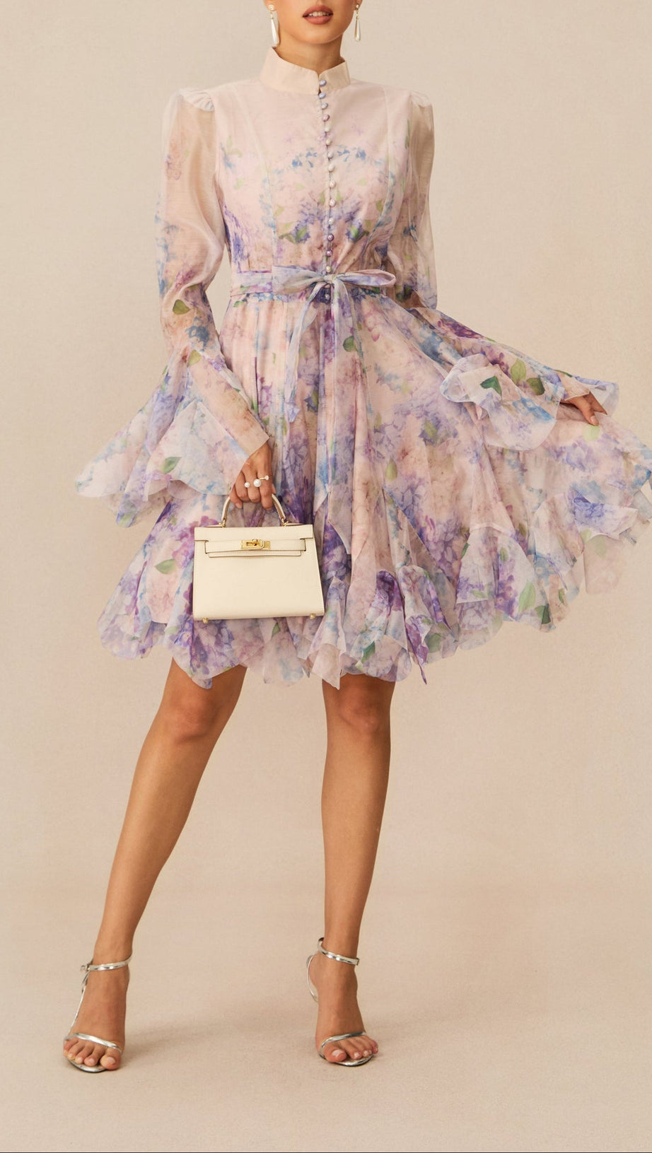 Lana Long Sleeve Chiffon Floral Mini Dress
