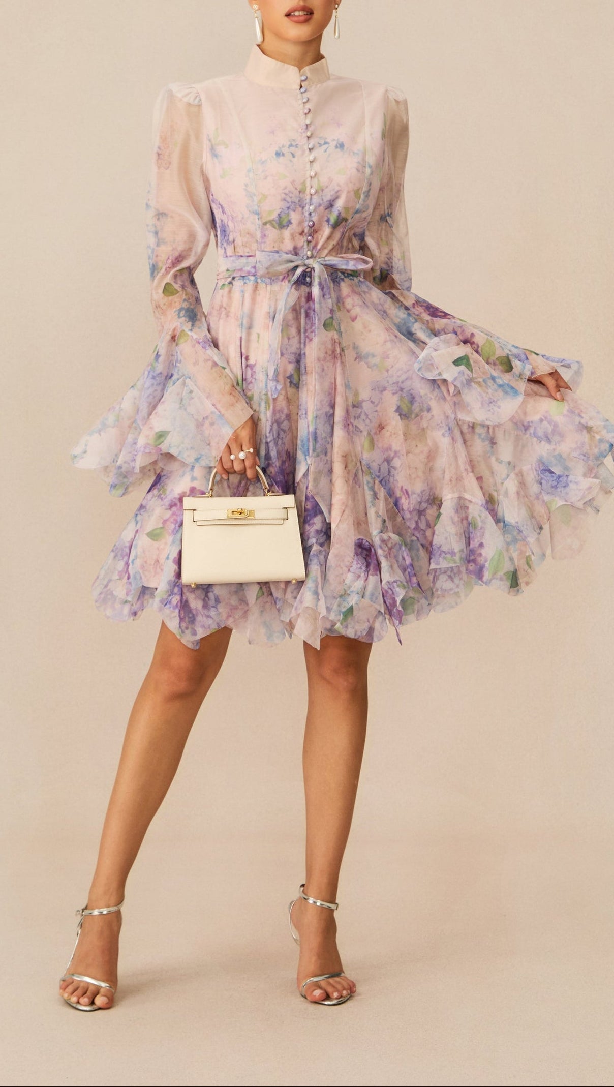 Lana Long Sleeve Chiffon Floral Mini Dress