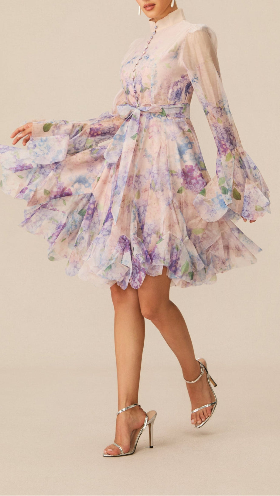 Lana Long Sleeve Chiffon Floral Mini Dress