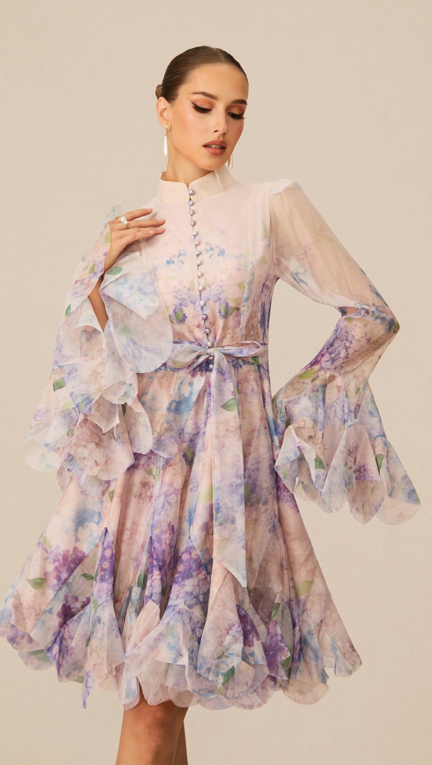 Lana Long Sleeve Chiffon Floral Mini Dress