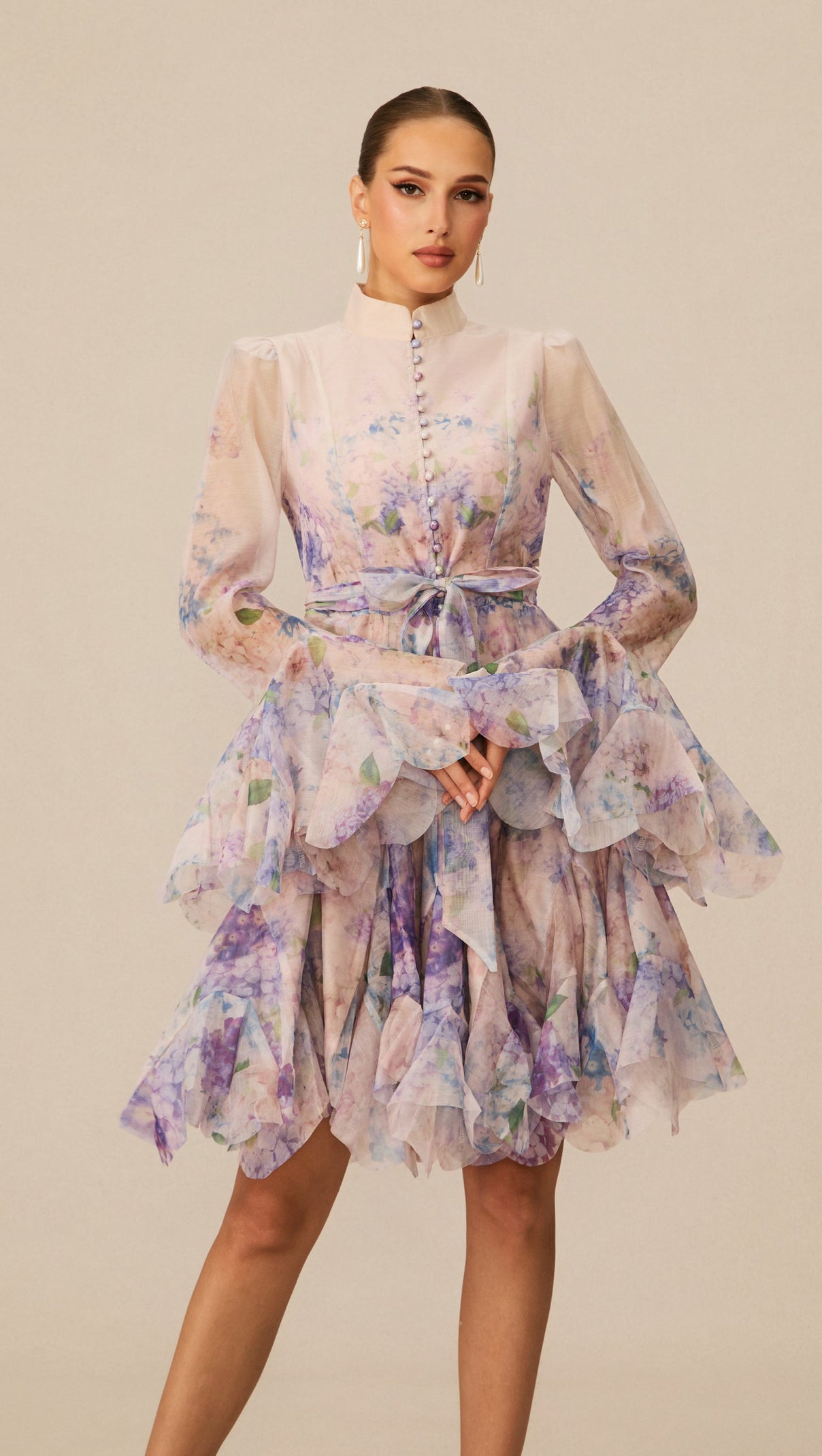 Lana Long Sleeve Chiffon Floral Mini Dress