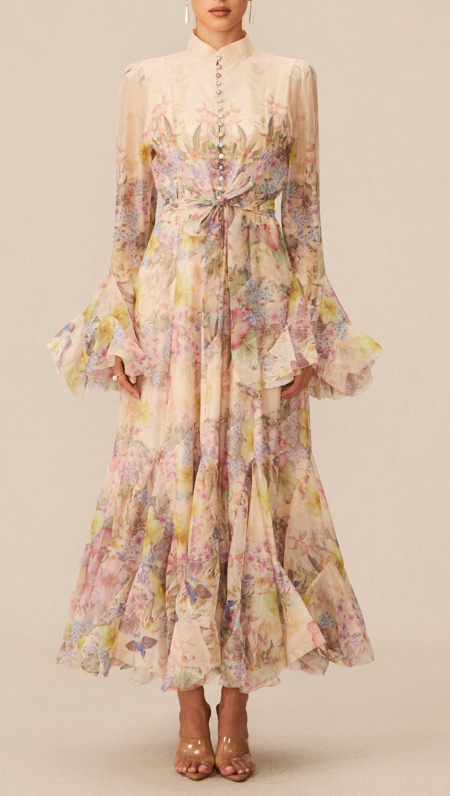 Alessia Long Sleeve Floral Mock Neck Maxi Dress