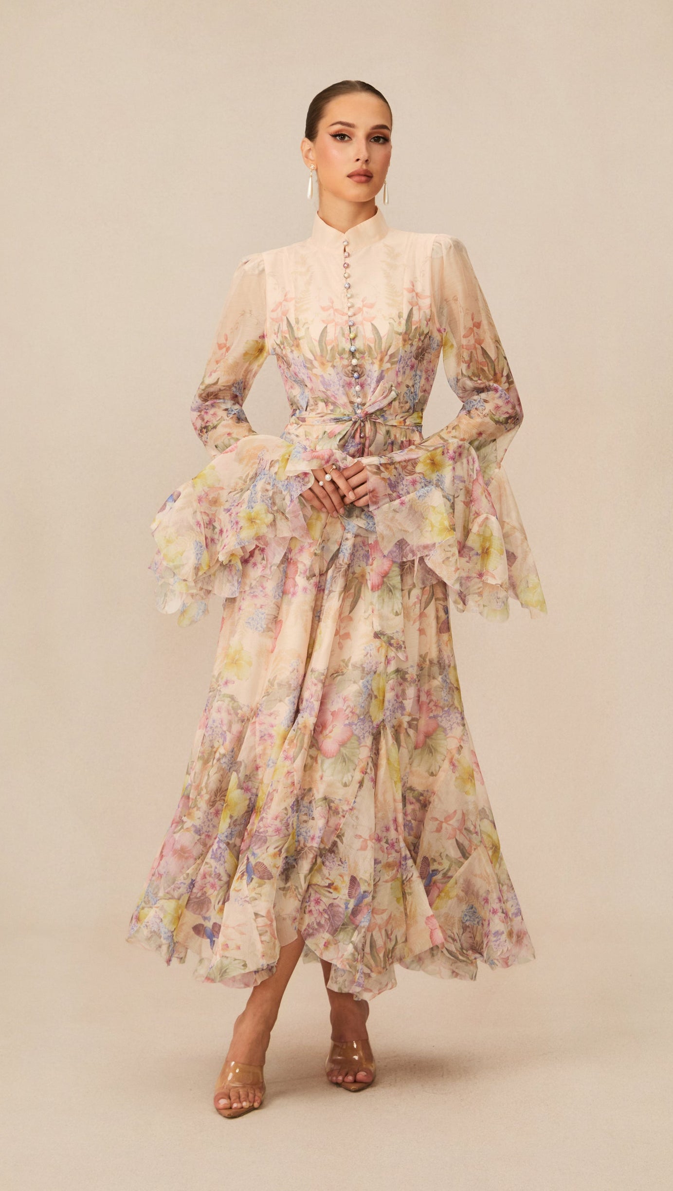 Alessia Long Sleeve Floral Mock Neck Maxi Dress