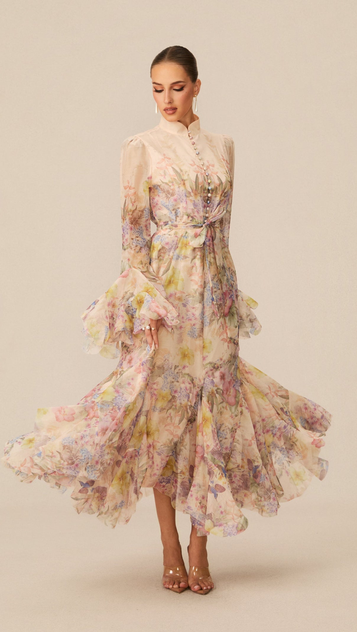 Alessia Long Sleeve Floral Mock Neck Maxi Dress