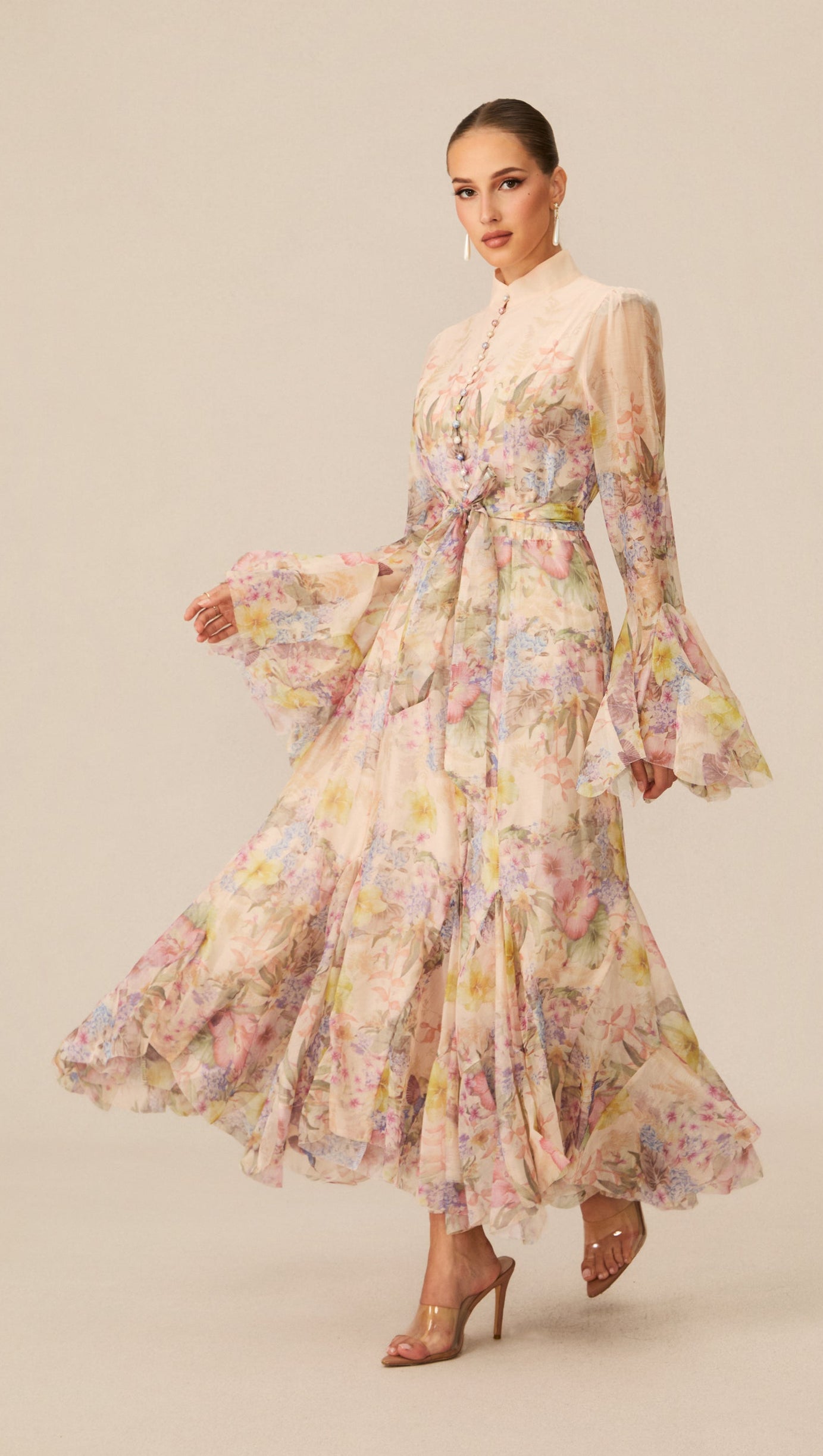 Alessia Long Sleeve Floral Mock Neck Maxi Dress