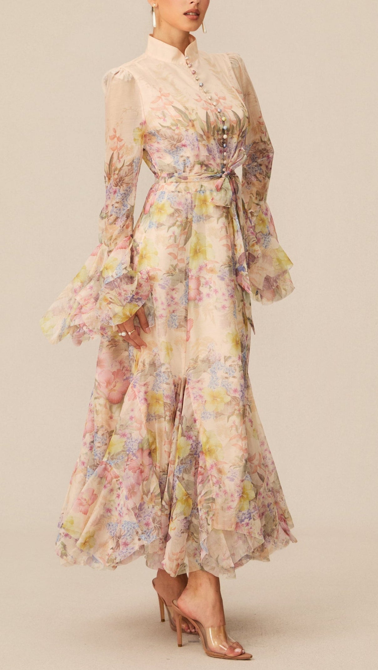Alessia Long Sleeve Floral Mock Neck Maxi Dress