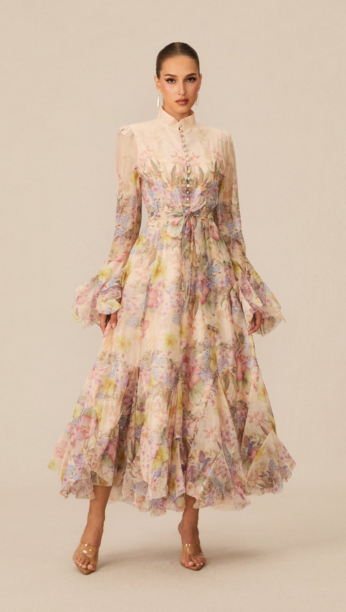 Alessia Long Sleeve Floral Mock Neck Maxi Dress