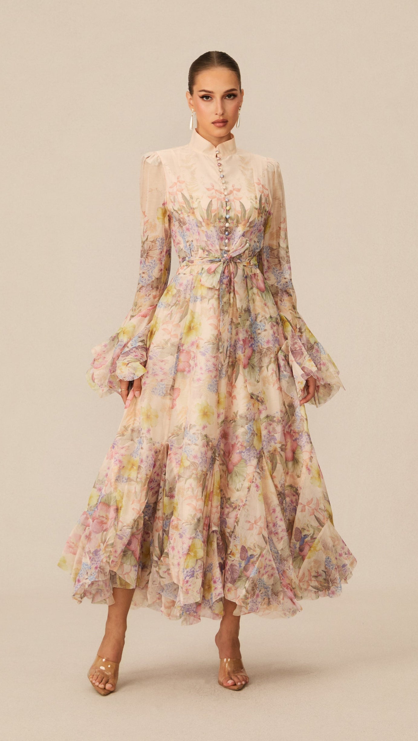 Alessia Long Sleeve Floral Mock Neck Maxi Dress