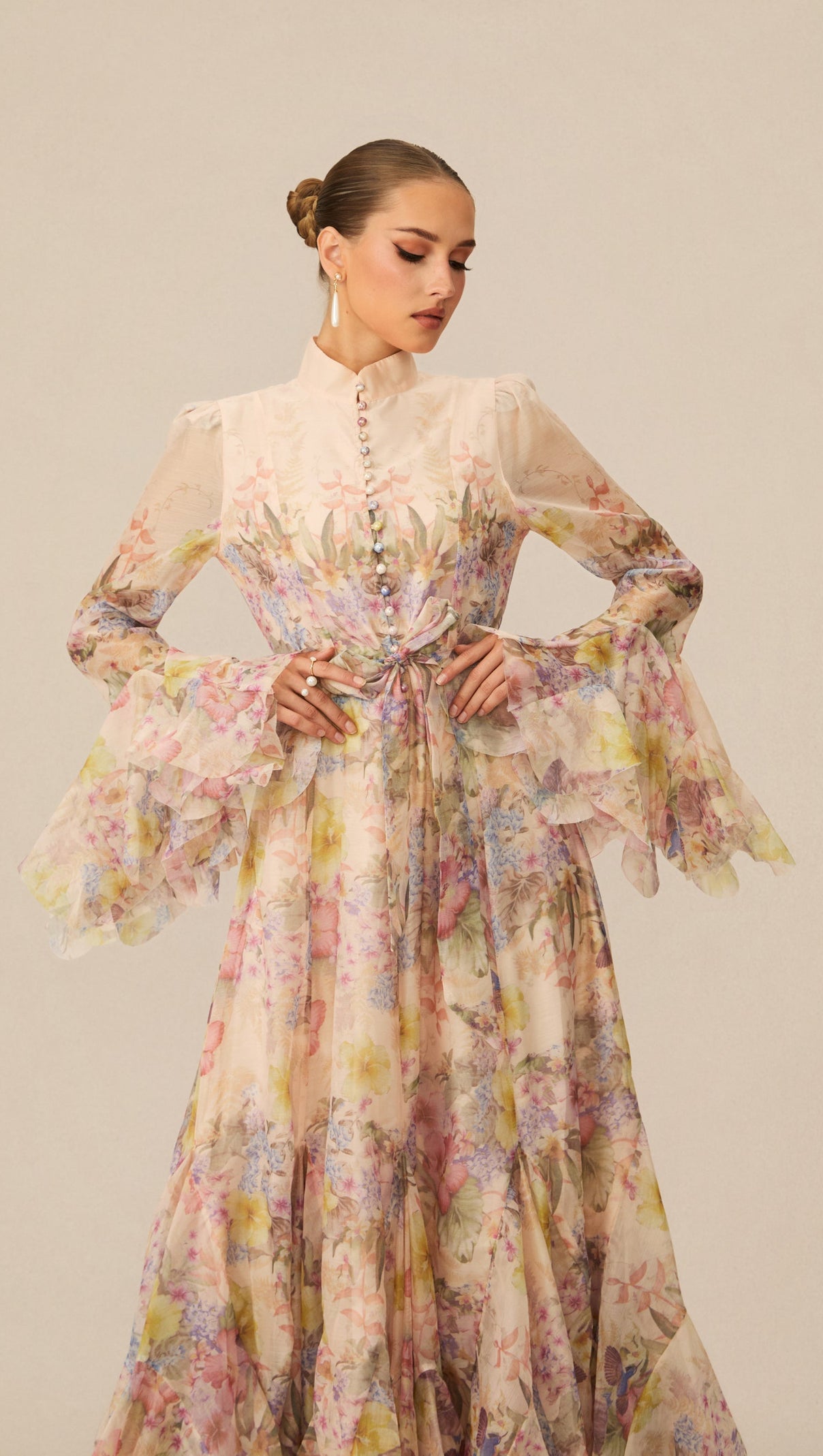 Alessia Long Sleeve Floral Mock Neck Maxi Dress