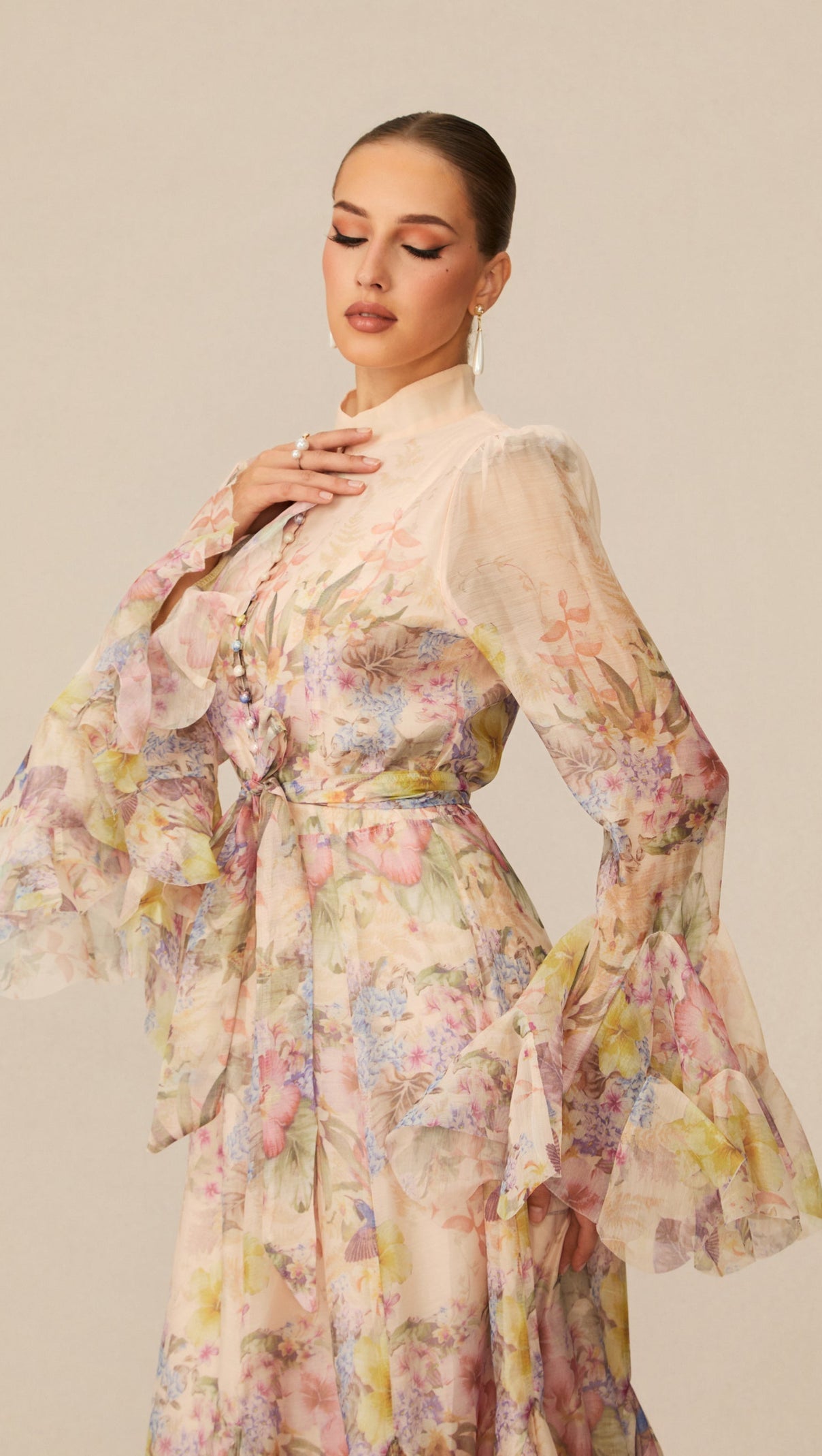 Alessia Long Sleeve Floral Mock Neck Maxi Dress