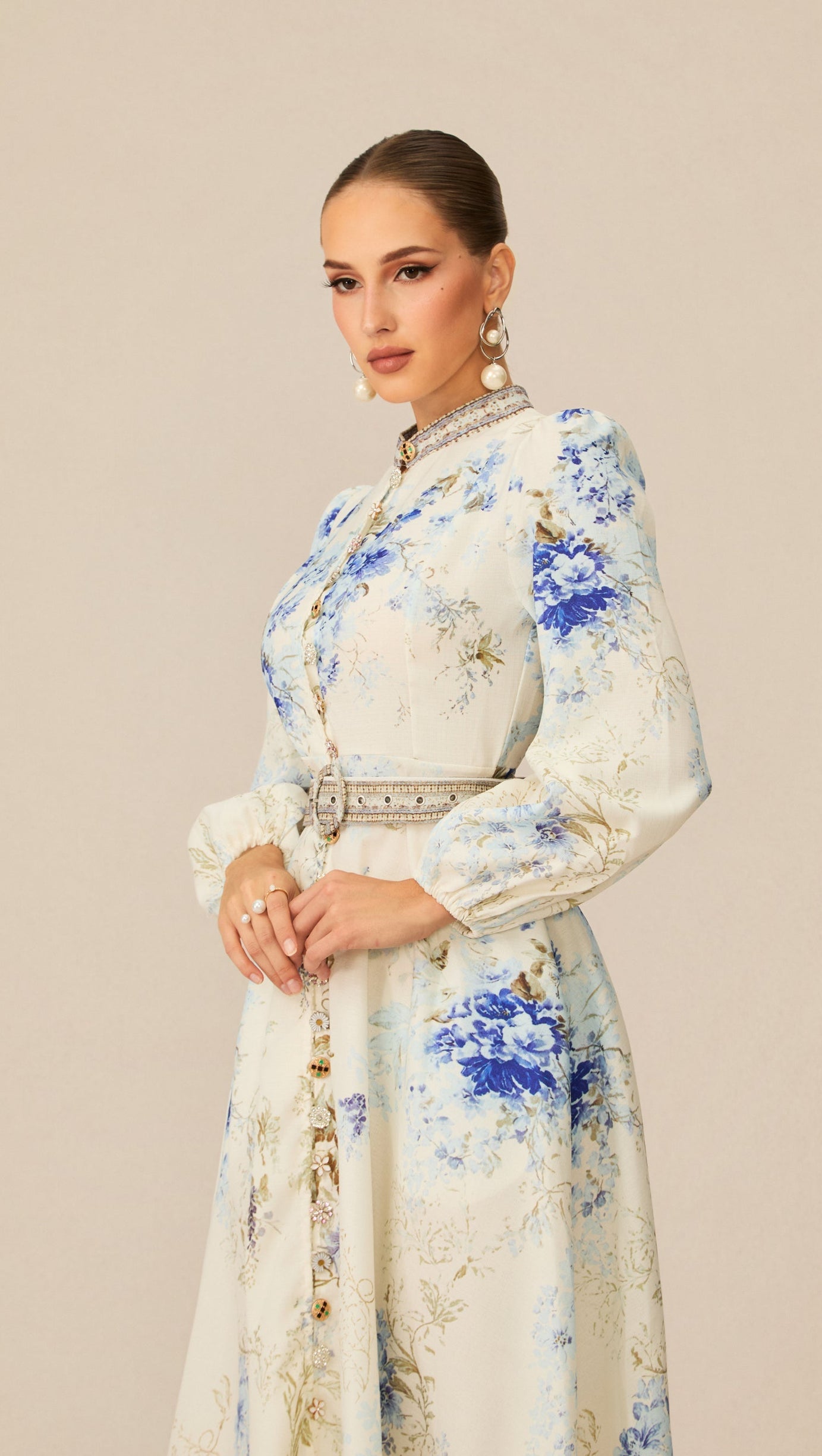 White Floral Print Midi Dress