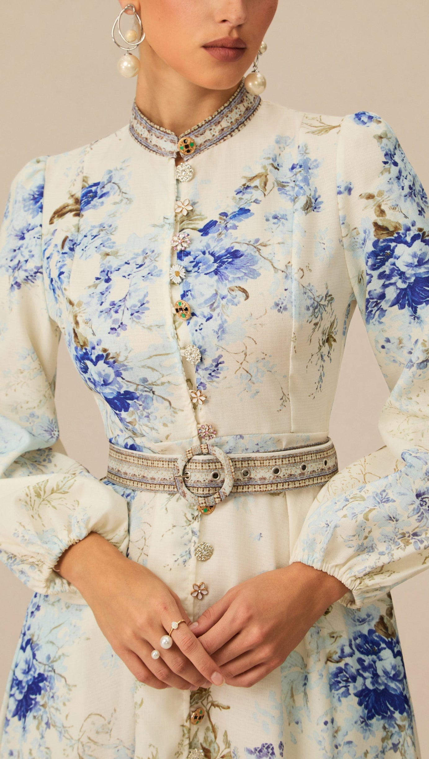 White Floral Print Midi Dress