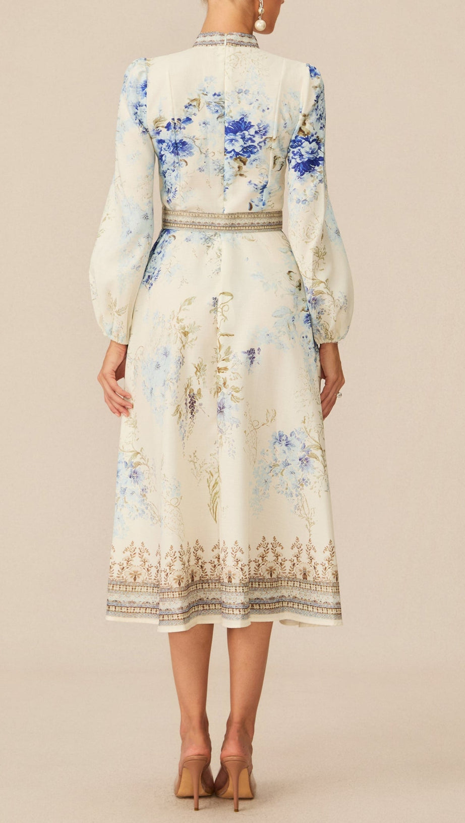 White Floral Print Midi Dress