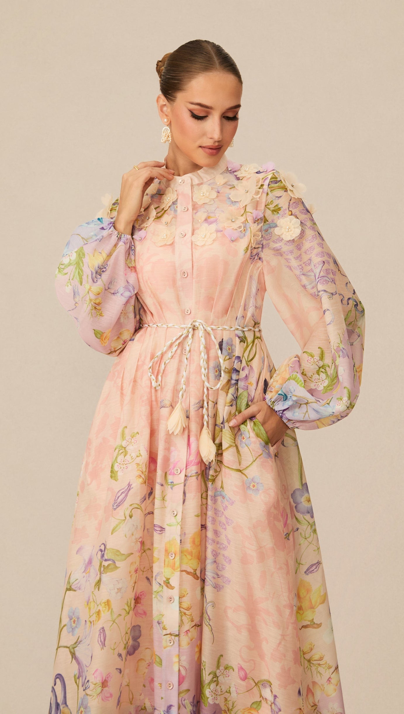 Kate Floral Print Tie Waist Maxi Dress