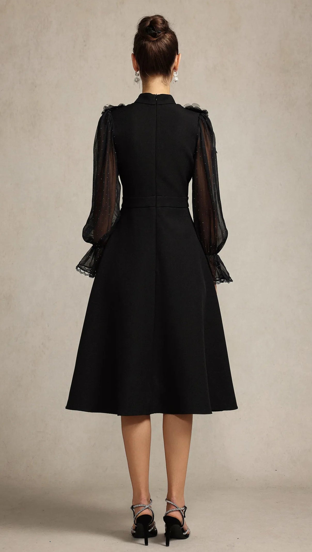 AIIZIE HELEN LONG SLEEVES DIAMOND ARTIFICIAL FEATHER BLACK TOP AND SKIRT TWO-PIECE SET - product image
