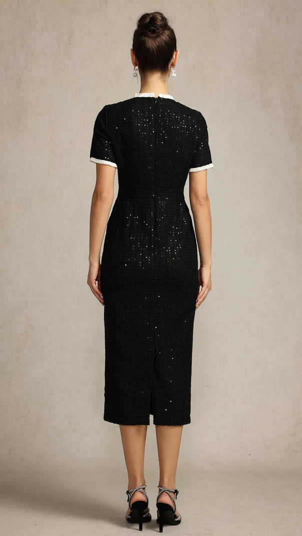 AIIZIE ROUND NECK SHORT SLEEVES SEQUIN MAXI DRESS IN BLACK - product image