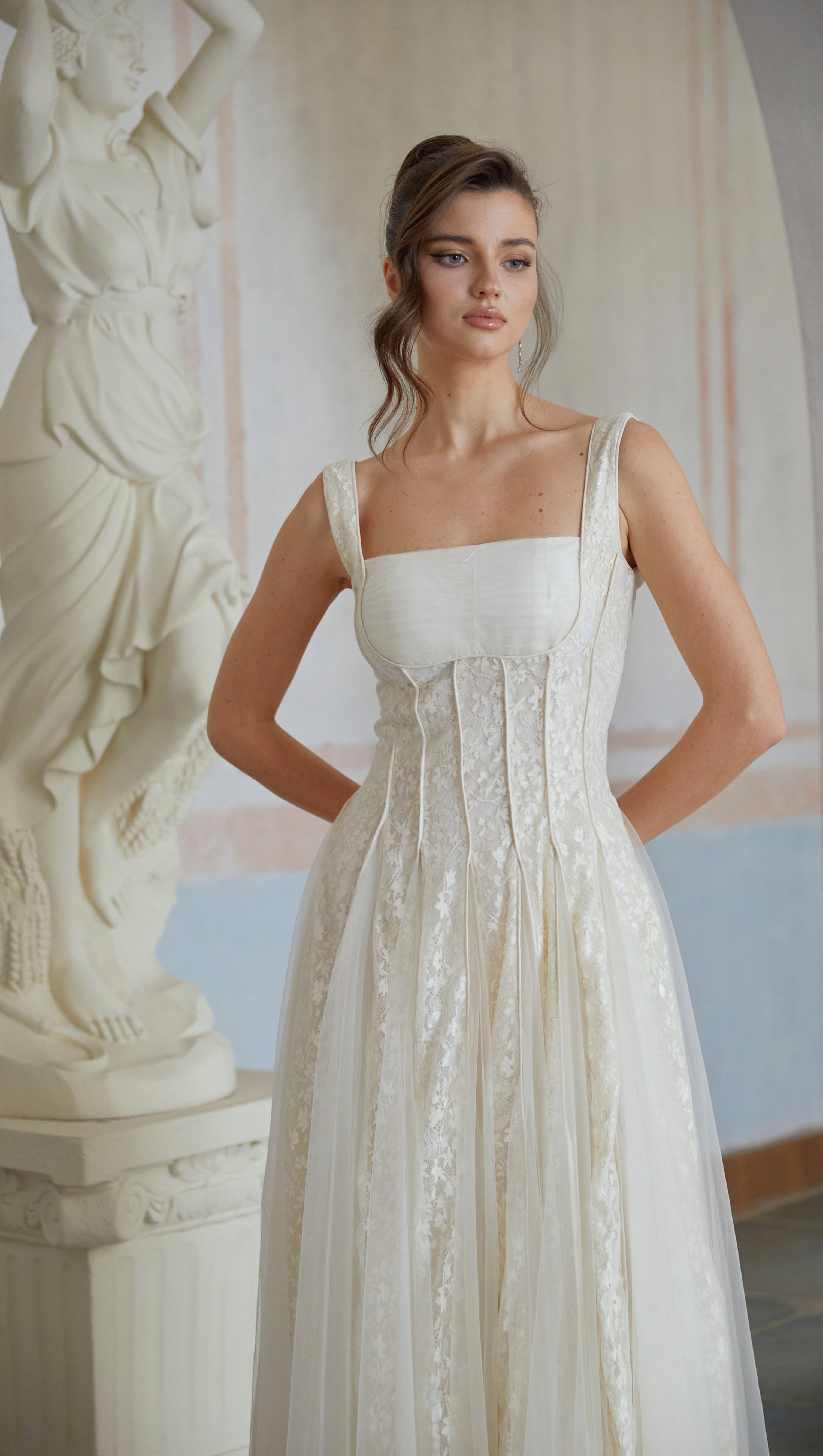 AIIZIE White Tulle Panel Lace Maxi Dress for Formal Events - product image
