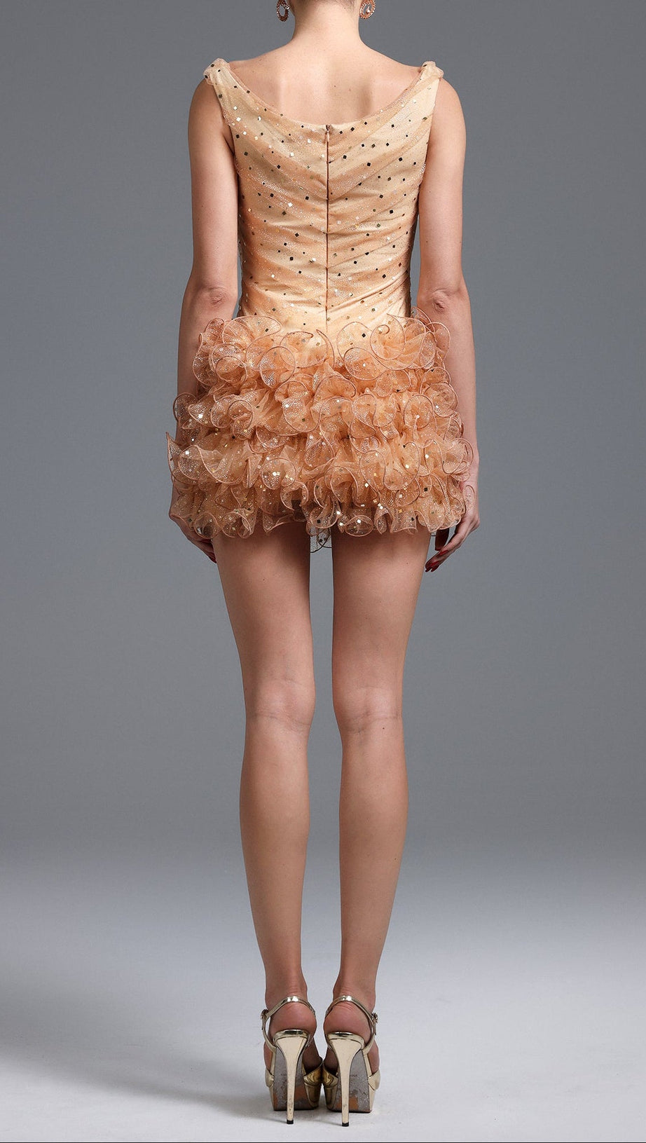 Veronic Romantic Embellished Sleeveless Ruffle Sequin Mini Dress