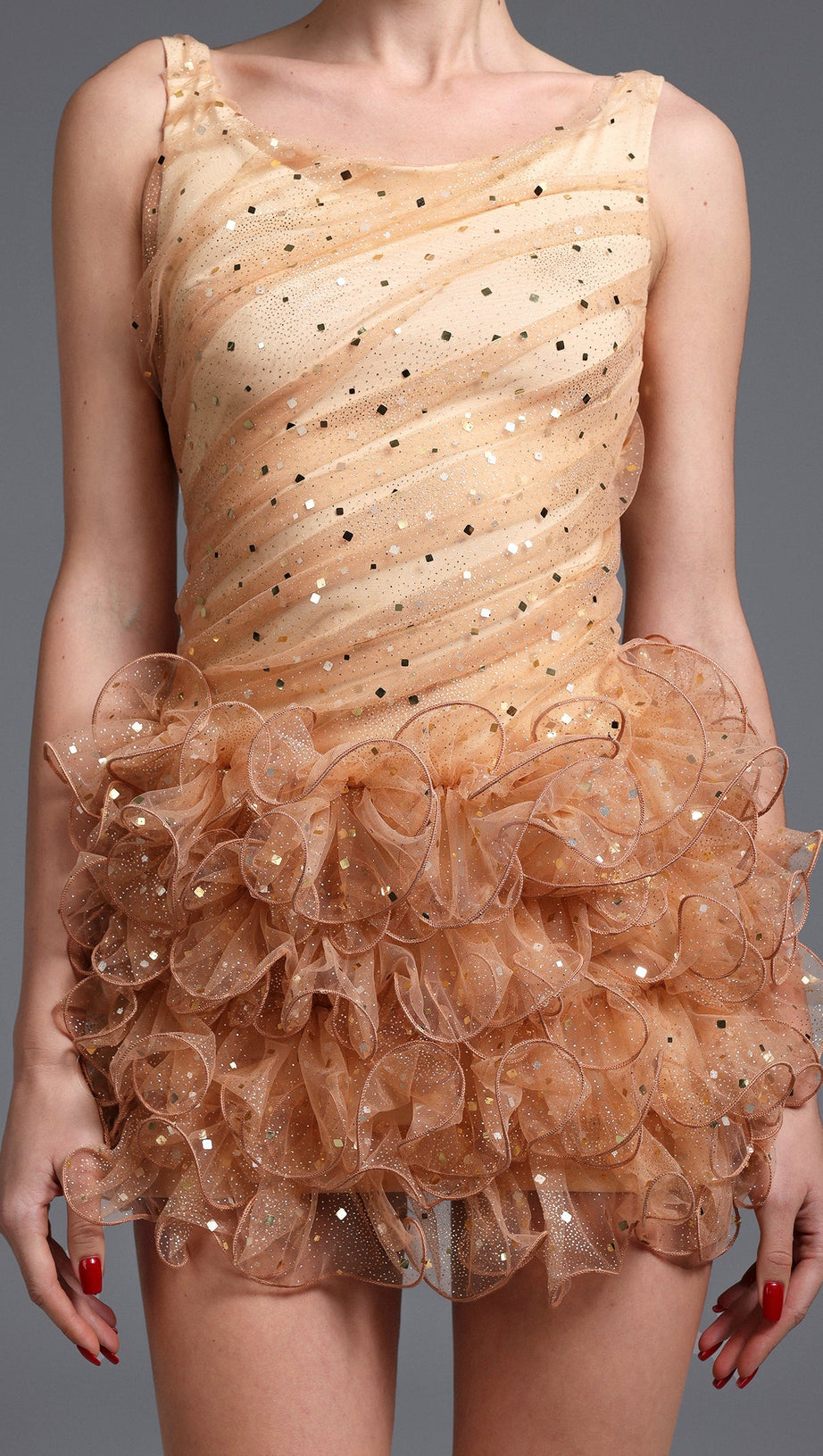Veronic Romantic Embellished Sleeveless Ruffle Sequin Mini Dress