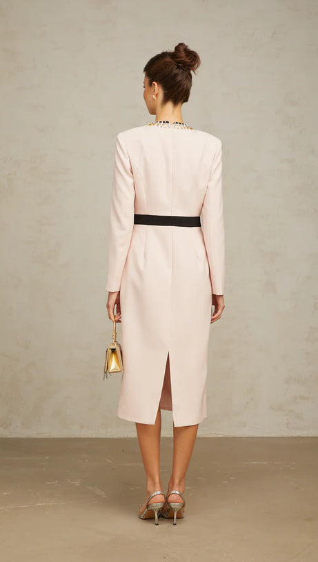 DIAMOND-EMBELLISHED SHEATH MAXI DRESS IN PINK