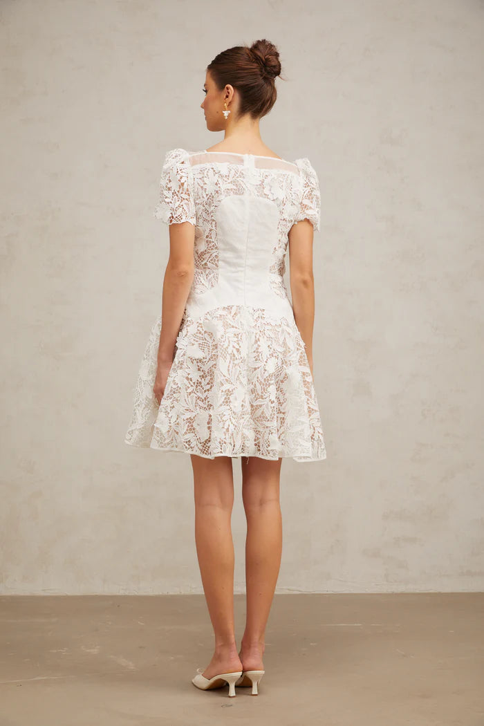 AIIZIE ROSE SLEEVE LACE HOLLOW MINI DRESS IN WHITE - product image
