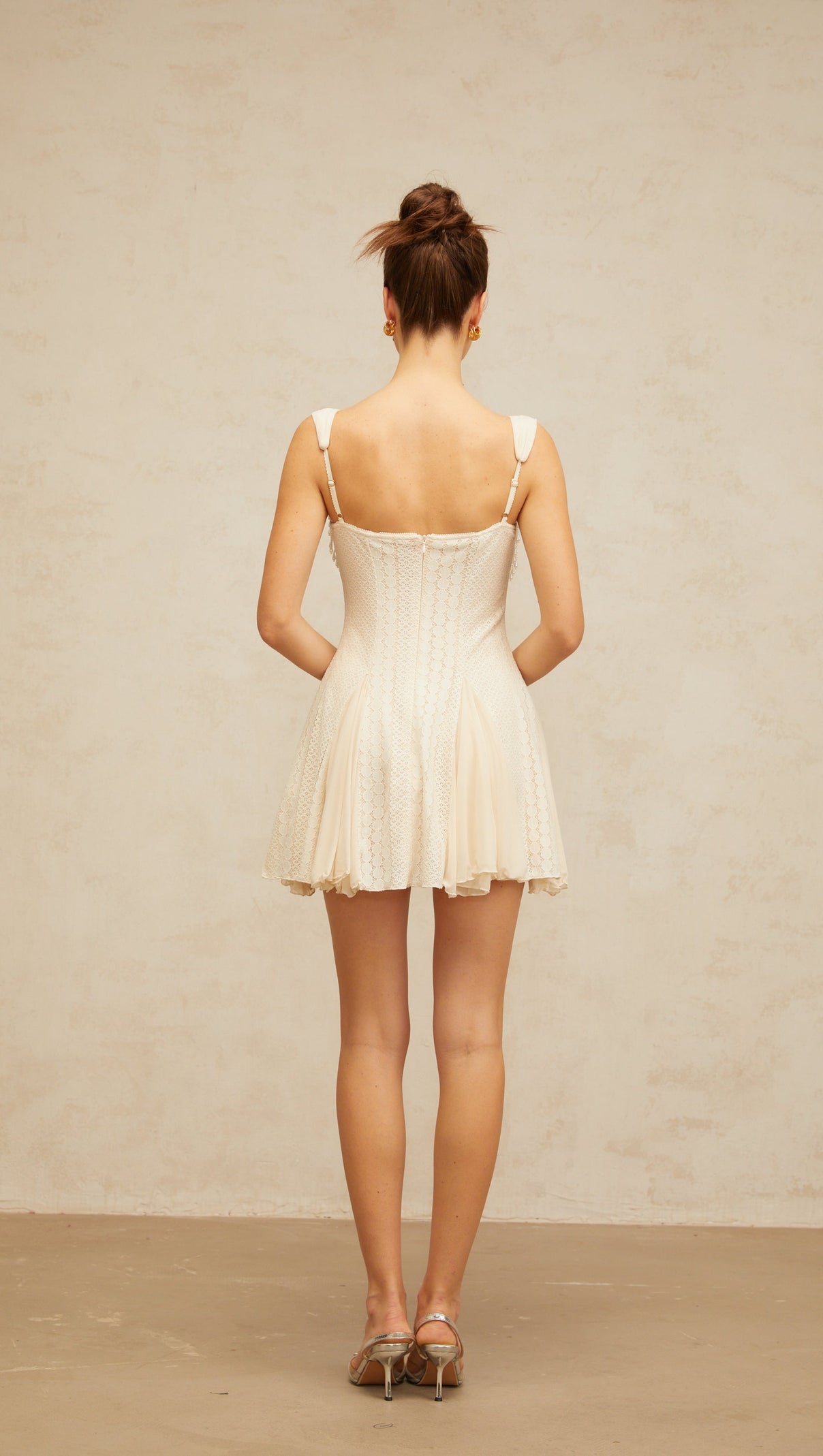 AIIZIE ATALANTA EMBELLISHED FLARED MINI DRESS IN CREAM-WHITE - product image