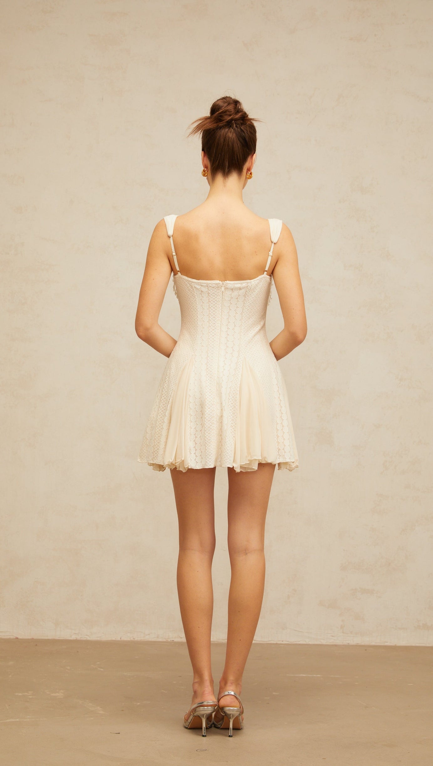 ATALANTA EMBELLISHED FLARED MINI DRESS IN CREAM-WHITE