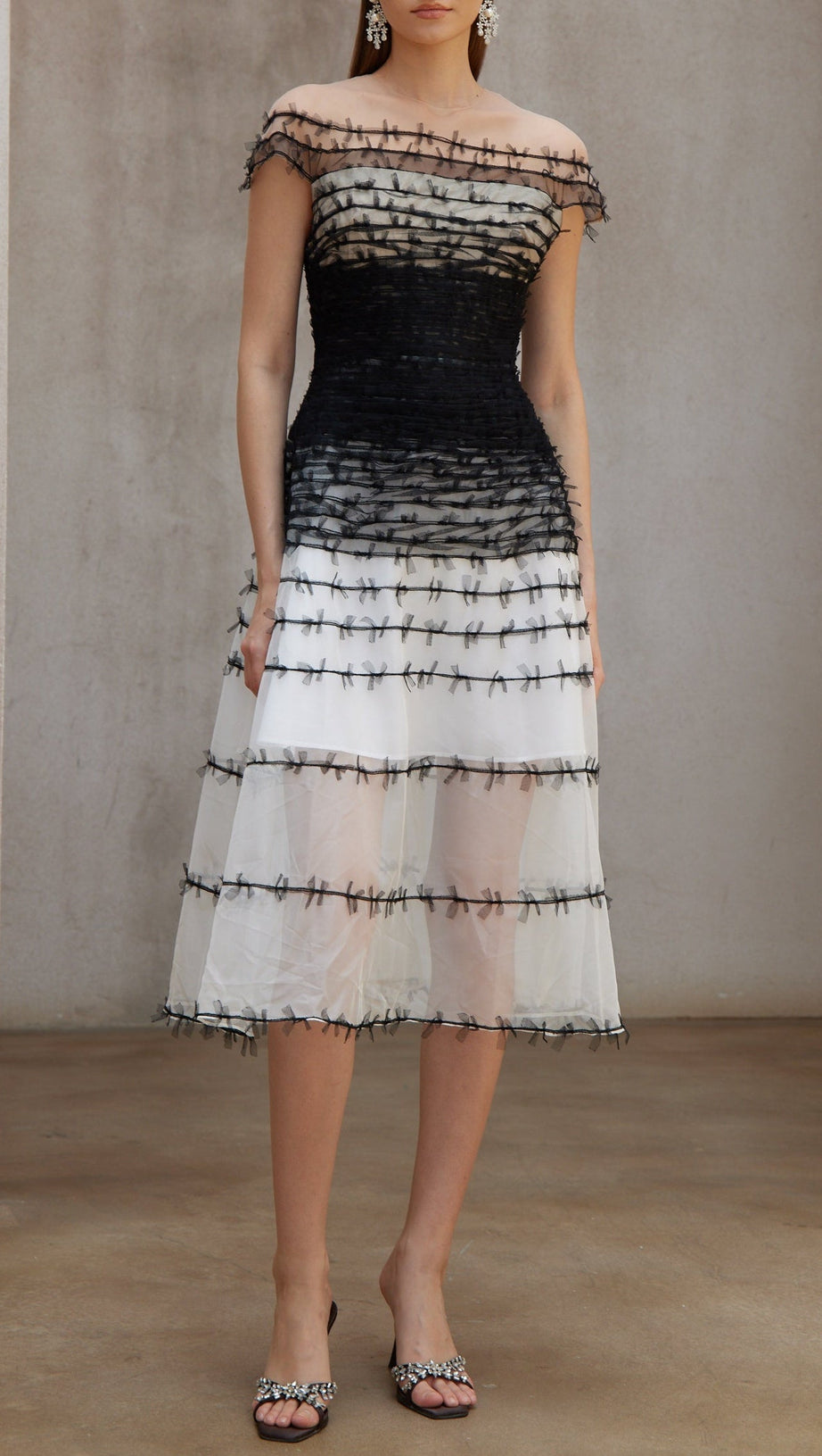 Off-Shoulder Lace Embroidery Hollow Maxi Dress Black