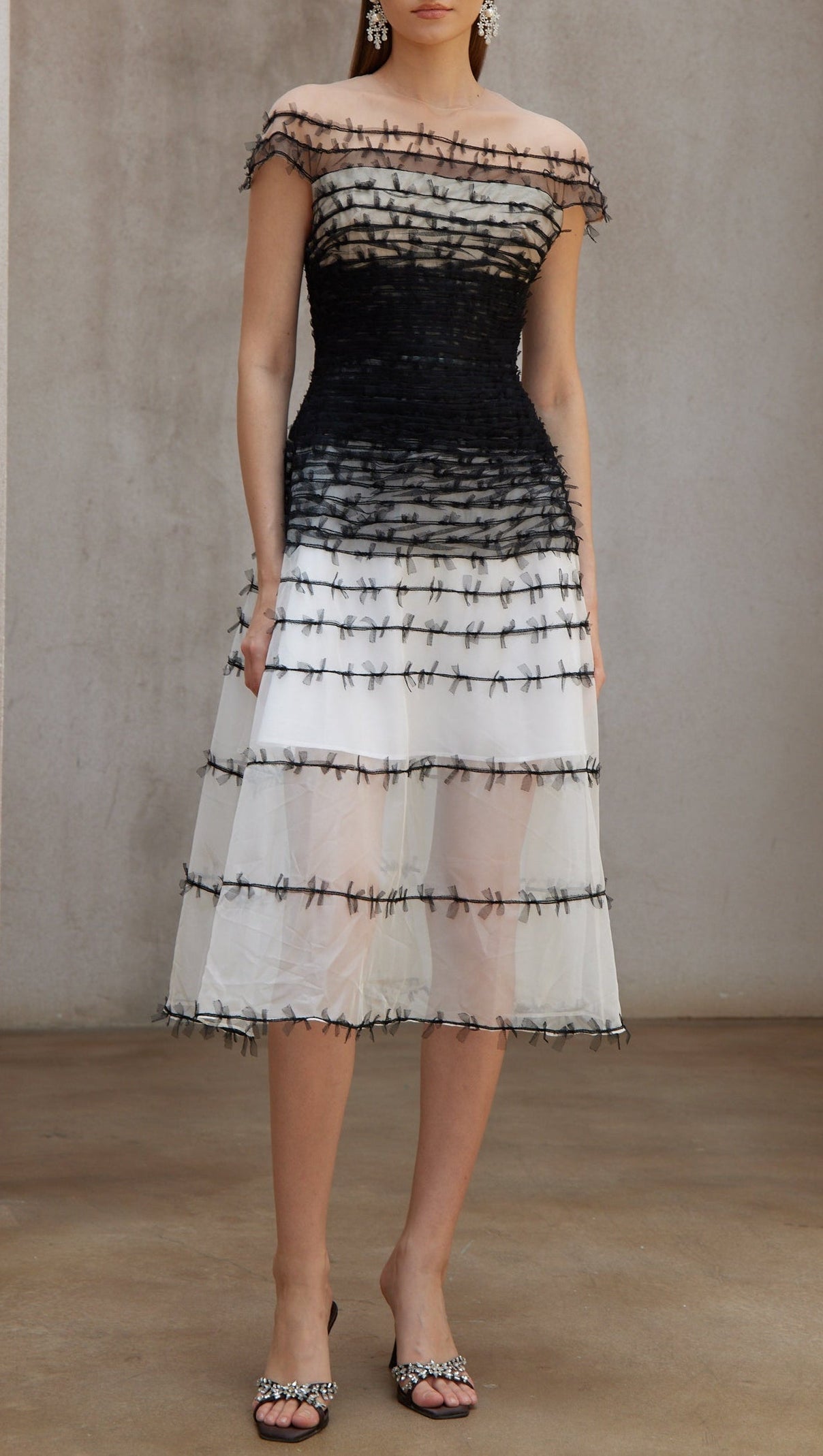 AIIZIE Off-Shoulder Lace Embroidery Hollow Maxi Dress Black - product image