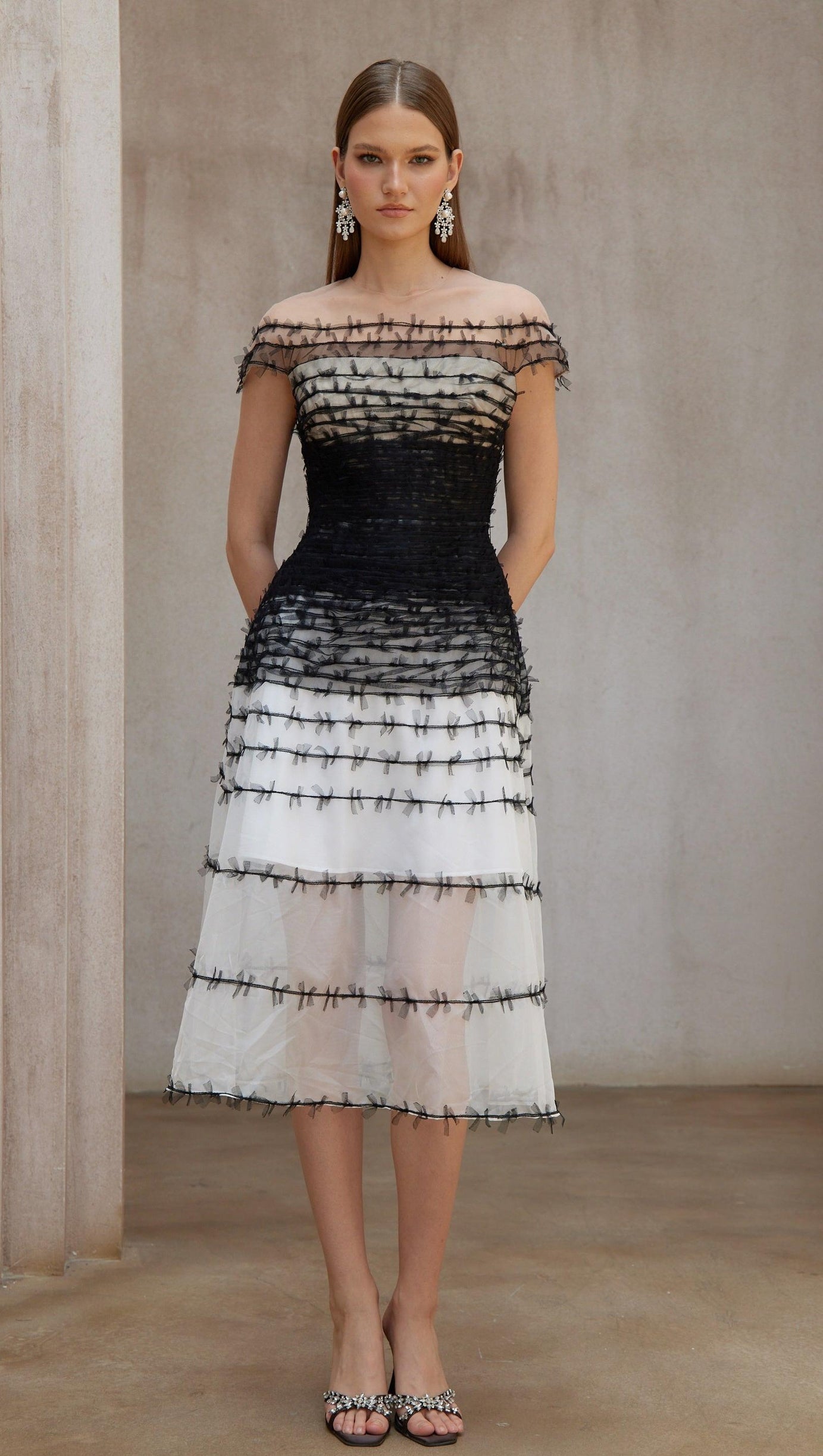 Off-Shoulder Lace Embroidery Hollow Maxi Dress Black