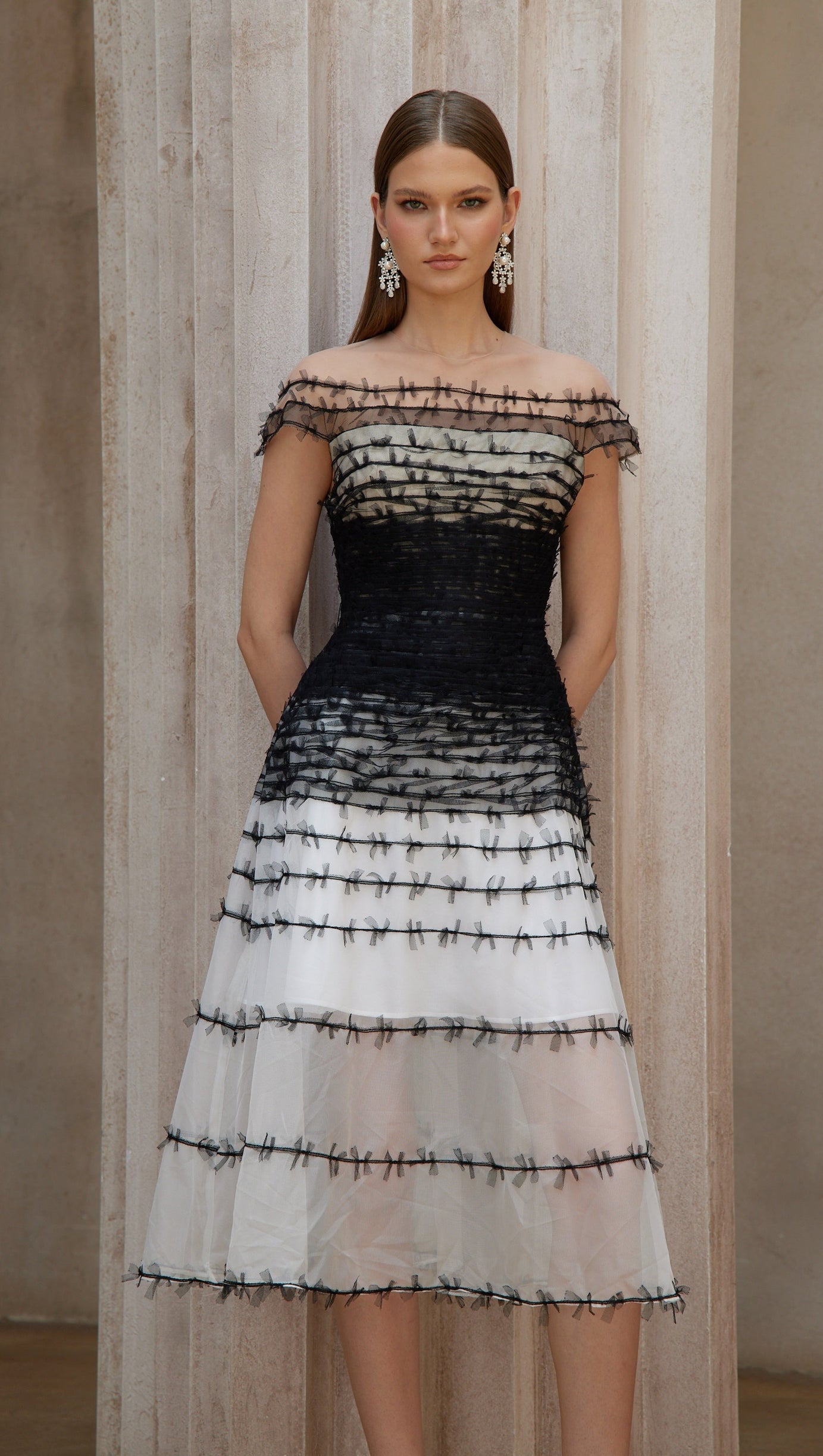 Off-Shoulder Lace Embroidery Hollow Maxi Dress Black