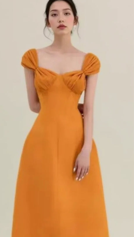 YELLOW KNOTTED A-LINE MIDI DRESS