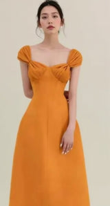 YELLOW KNOTTED A-LINE MIDI DRESS