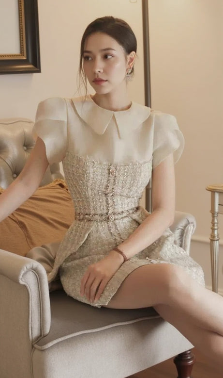 TWEED MINI DRESS IN PALE YELLOW