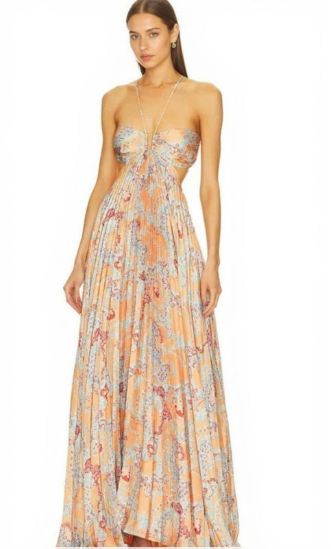 MOIRA CUTOUT FLORAL PRINTED HALTERNECK GOWN